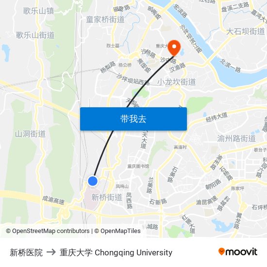 新桥医院 to 重庆大学 Chongqing University map