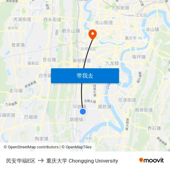 民安华福E区 to 重庆大学 Chongqing University map