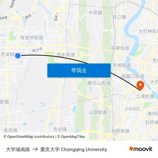 大学城南路 to 重庆大学 Chongqing University map