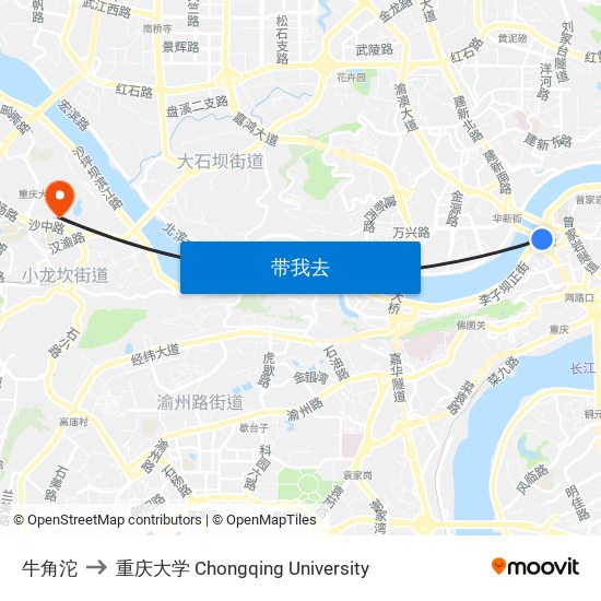 牛角沱 to 重庆大学 Chongqing University map