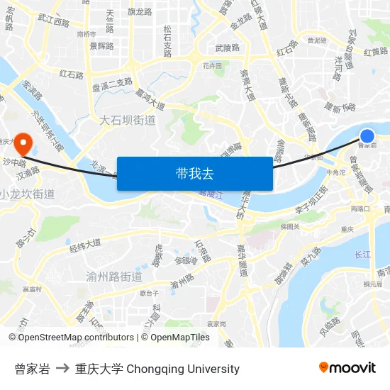 曾家岩 to 重庆大学 Chongqing University map