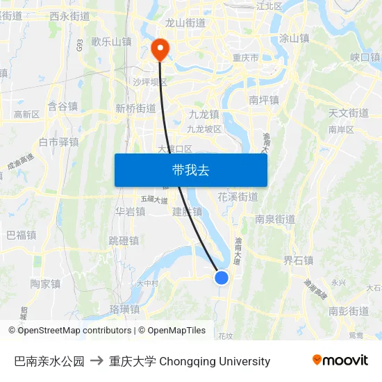 巴南亲水公园 to 重庆大学 Chongqing University map