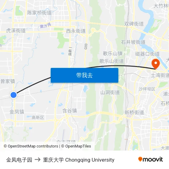 金凤电子园 to 重庆大学 Chongqing University map