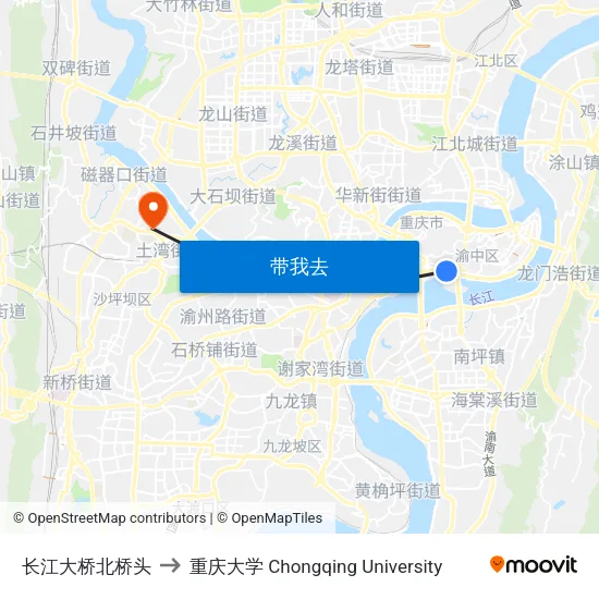 长江大桥北桥头 to 重庆大学 Chongqing University map