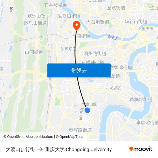 大渡口步行街 to 重庆大学 Chongqing University map