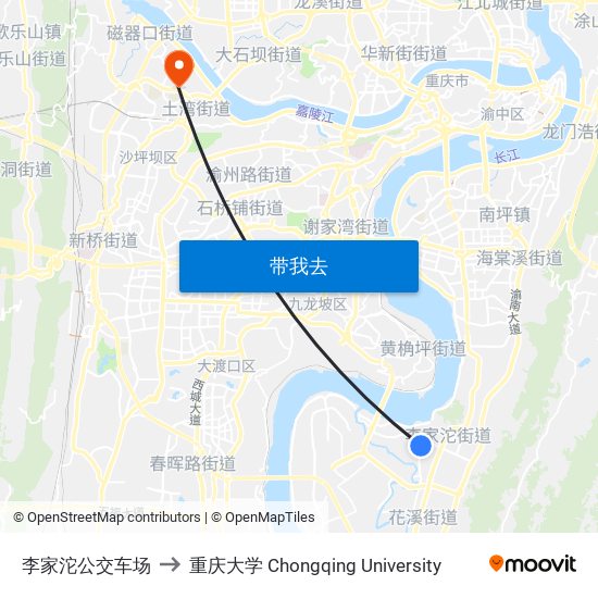 李家沱公交车场 to 重庆大学 Chongqing University map