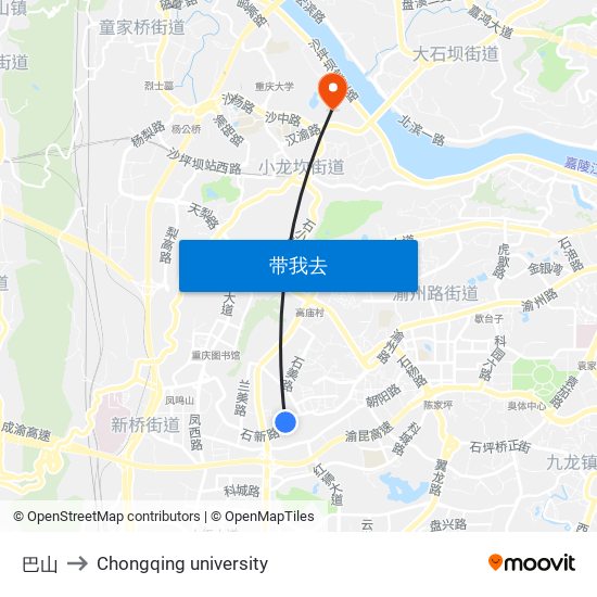 巴山 to Chongqing university map