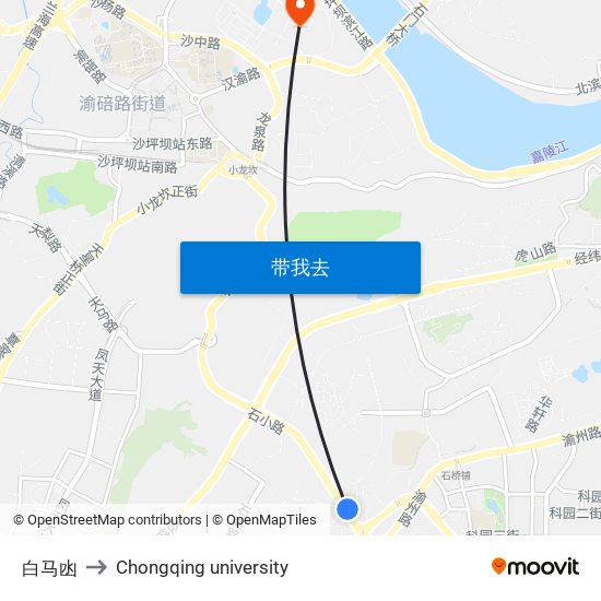 白马凼 to Chongqing university map