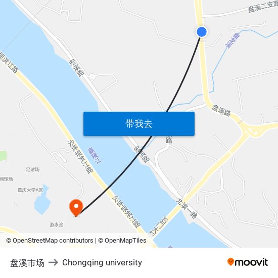 盘溪市场 to Chongqing university map