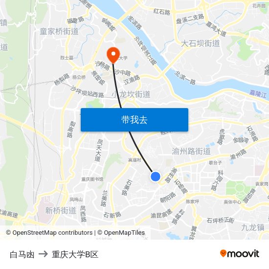 白马凼 to 重庆大学B区 map