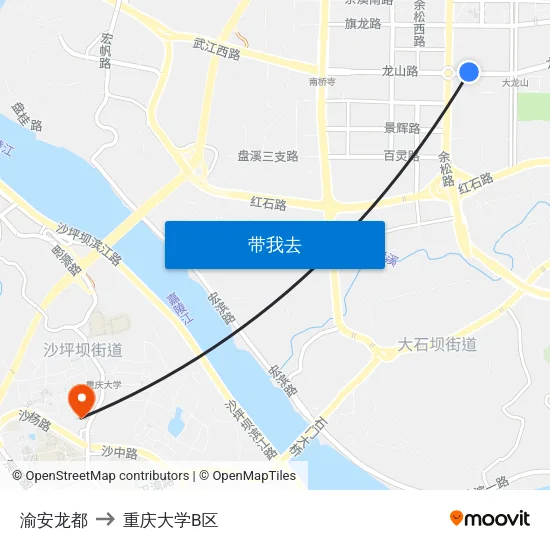 渝安龙都 to 重庆大学B区 map