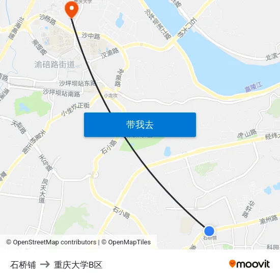 石桥铺 to 重庆大学B区 map