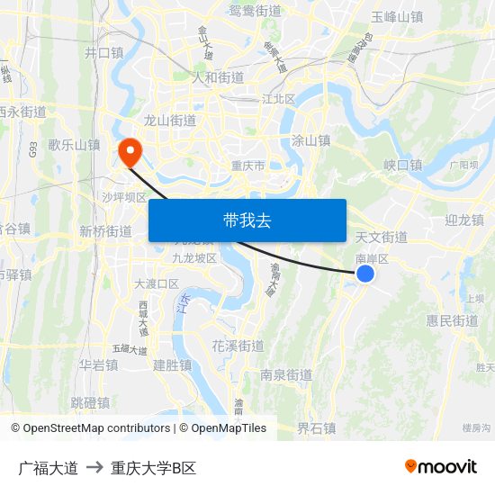 广福大道 to 重庆大学B区 map
