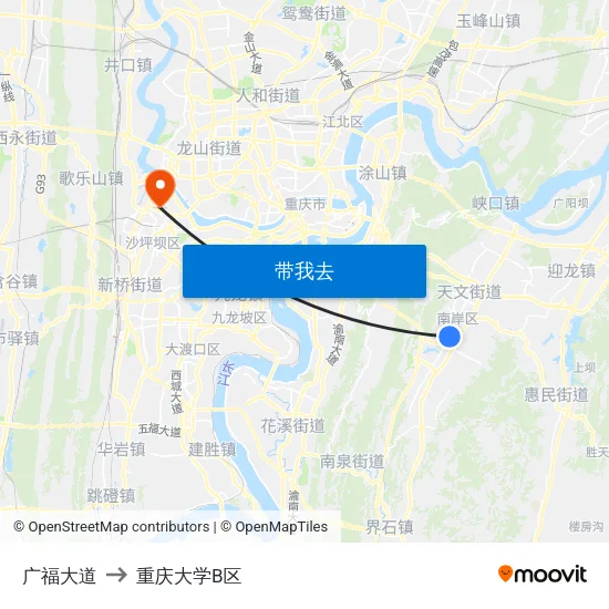 广福大道 to 重庆大学B区 map