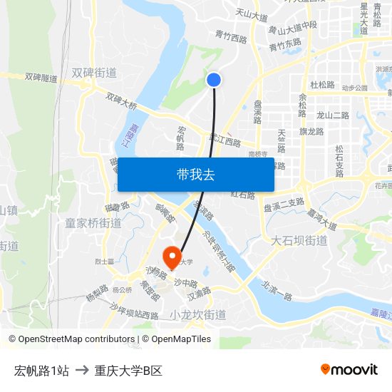 宏帆路1站 to 重庆大学B区 map