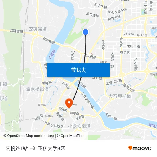 宏帆路1站 to 重庆大学B区 map