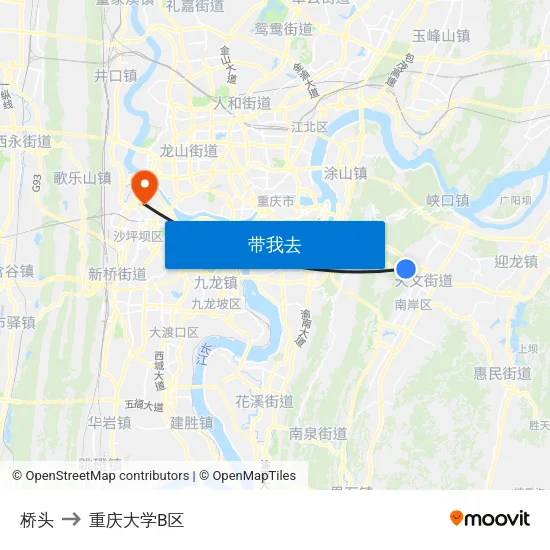 桥头 to 重庆大学B区 map