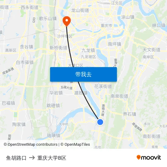 鱼胡路口 to 重庆大学B区 map