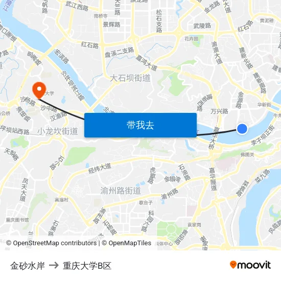 金砂水岸 to 重庆大学B区 map