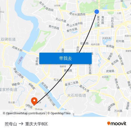 照母山 to 重庆大学B区 map