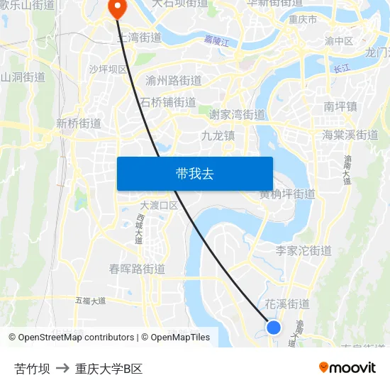 苦竹坝 to 重庆大学B区 map