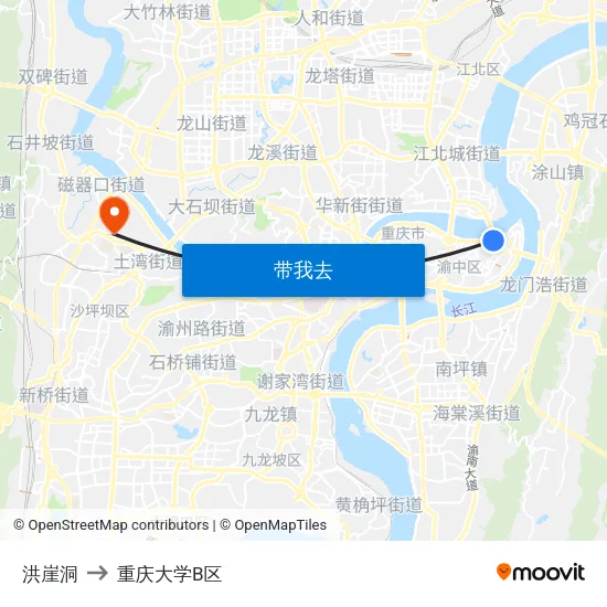 洪崖洞 to 重庆大学B区 map