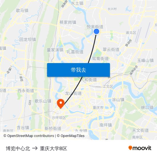 博览中心北 to 重庆大学B区 map