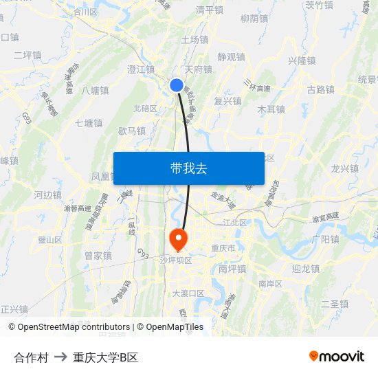 合作村 to 重庆大学B区 map