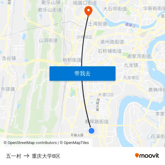 五一村 to 重庆大学B区 map