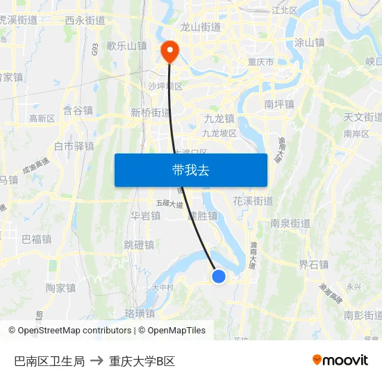 巴南区卫生局 to 重庆大学B区 map