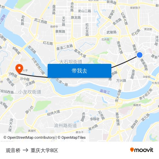 观音桥 to 重庆大学B区 map