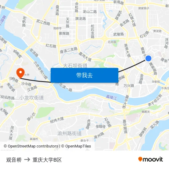 观音桥 to 重庆大学B区 map