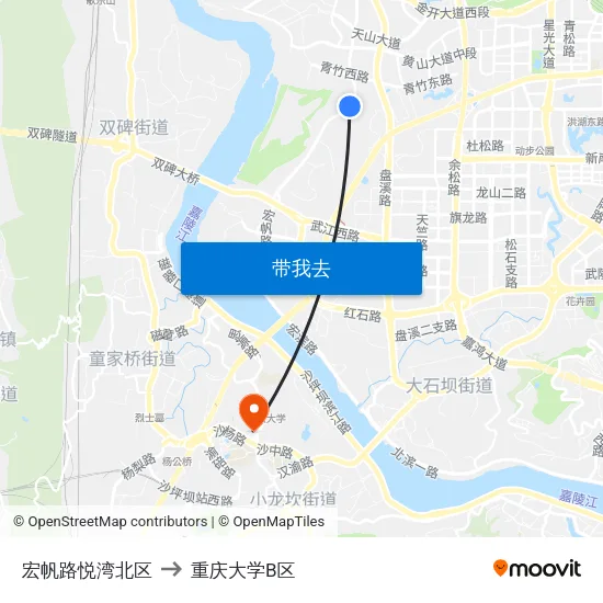 宏帆路悦湾北区 to 重庆大学B区 map