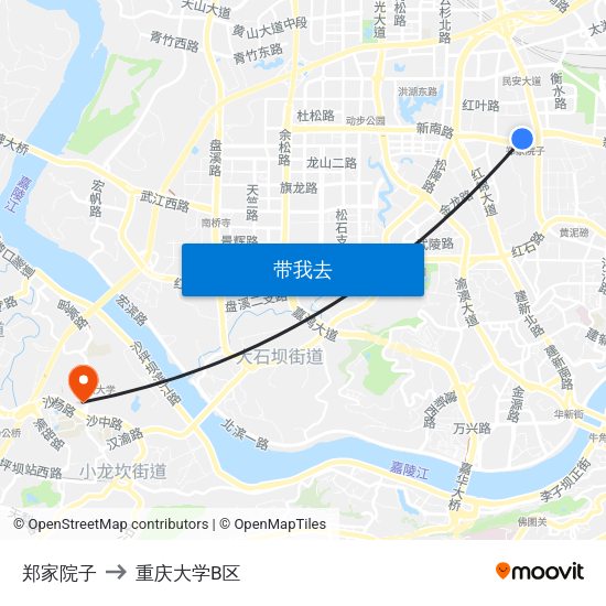 郑家院子 to 重庆大学B区 map