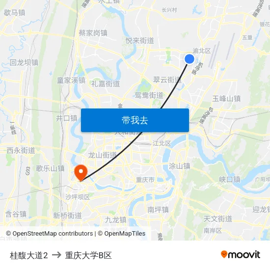 桂馥大道2 to 重庆大学B区 map