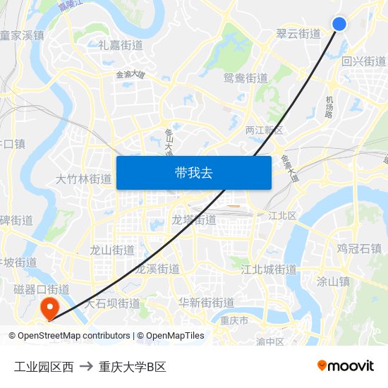 工业园区西 to 重庆大学B区 map