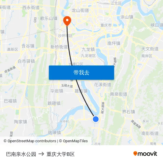 巴南亲水公园 to 重庆大学B区 map