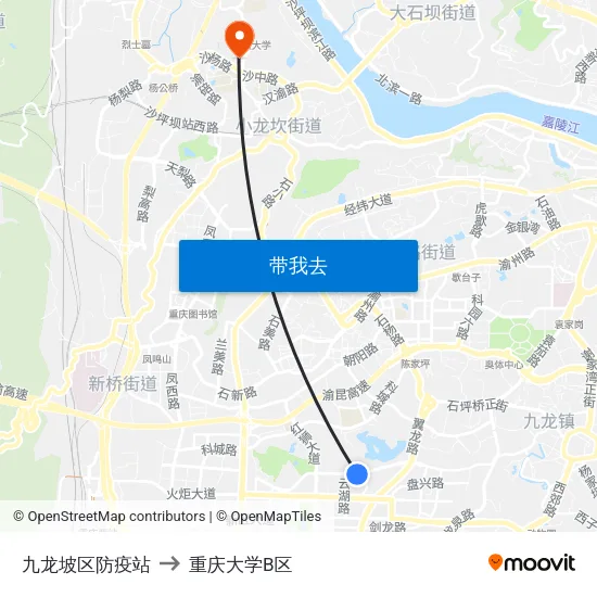 九龙坡区防疫站 to 重庆大学B区 map