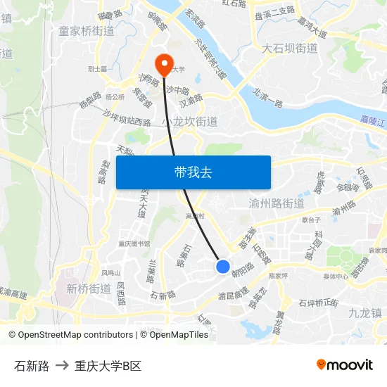 石新路 to 重庆大学B区 map