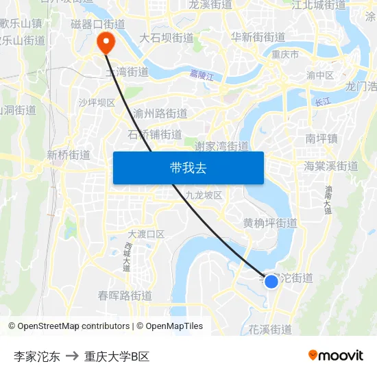 李家沱东 to 重庆大学B区 map