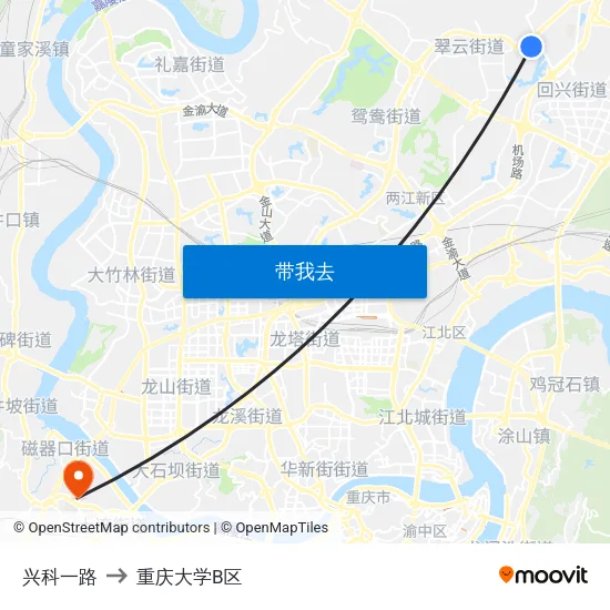 兴科一路 to 重庆大学B区 map