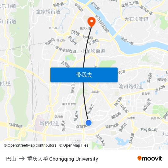 巴山 to 重庆大学 Chongqing University map