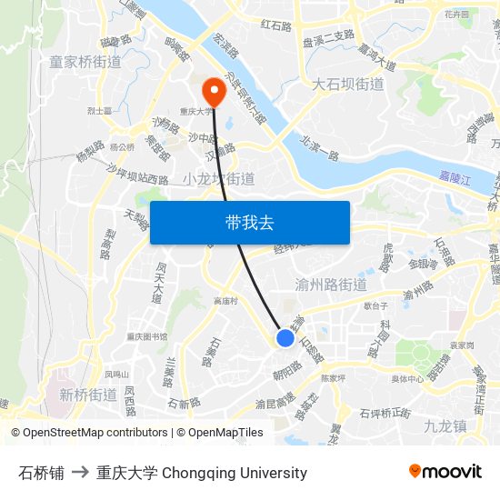 石桥铺 to 重庆大学 Chongqing University map