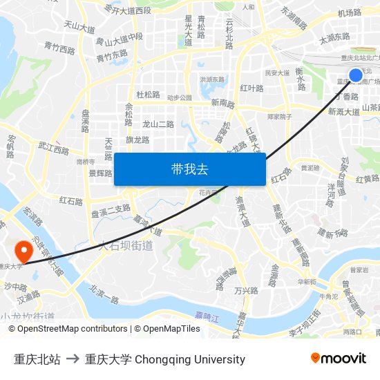 重庆北站 to 重庆大学 Chongqing University map