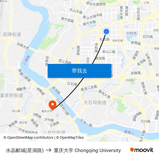 水晶郦城(星湖路) to 重庆大学 Chongqing University map