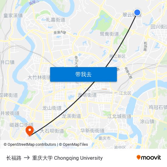 长福路 to 重庆大学 Chongqing University map