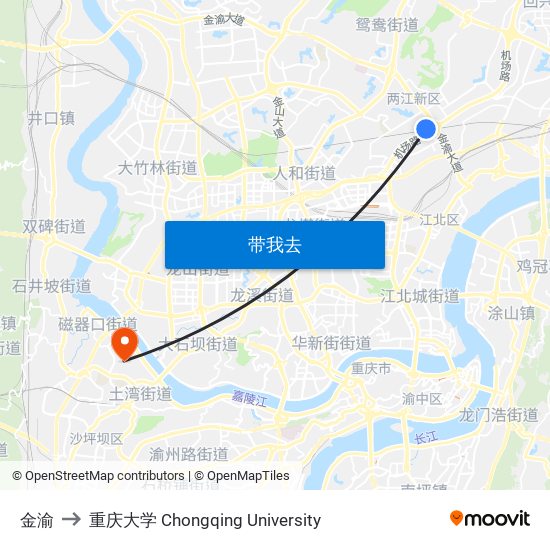 金渝 to 重庆大学 Chongqing University map