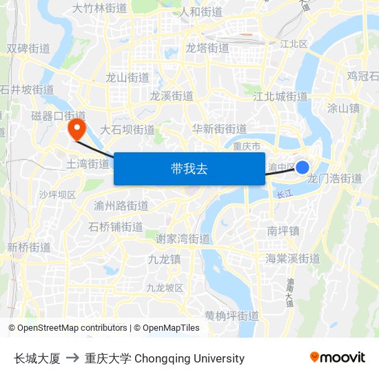 长城大厦 to 重庆大学 Chongqing University map