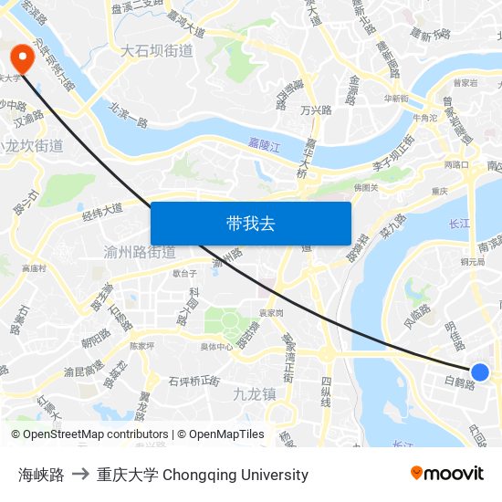 海峡路 to 重庆大学 Chongqing University map