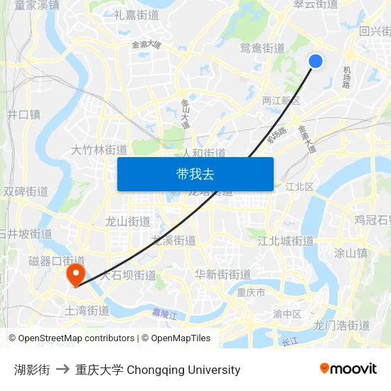 湖影街 to 重庆大学 Chongqing University map